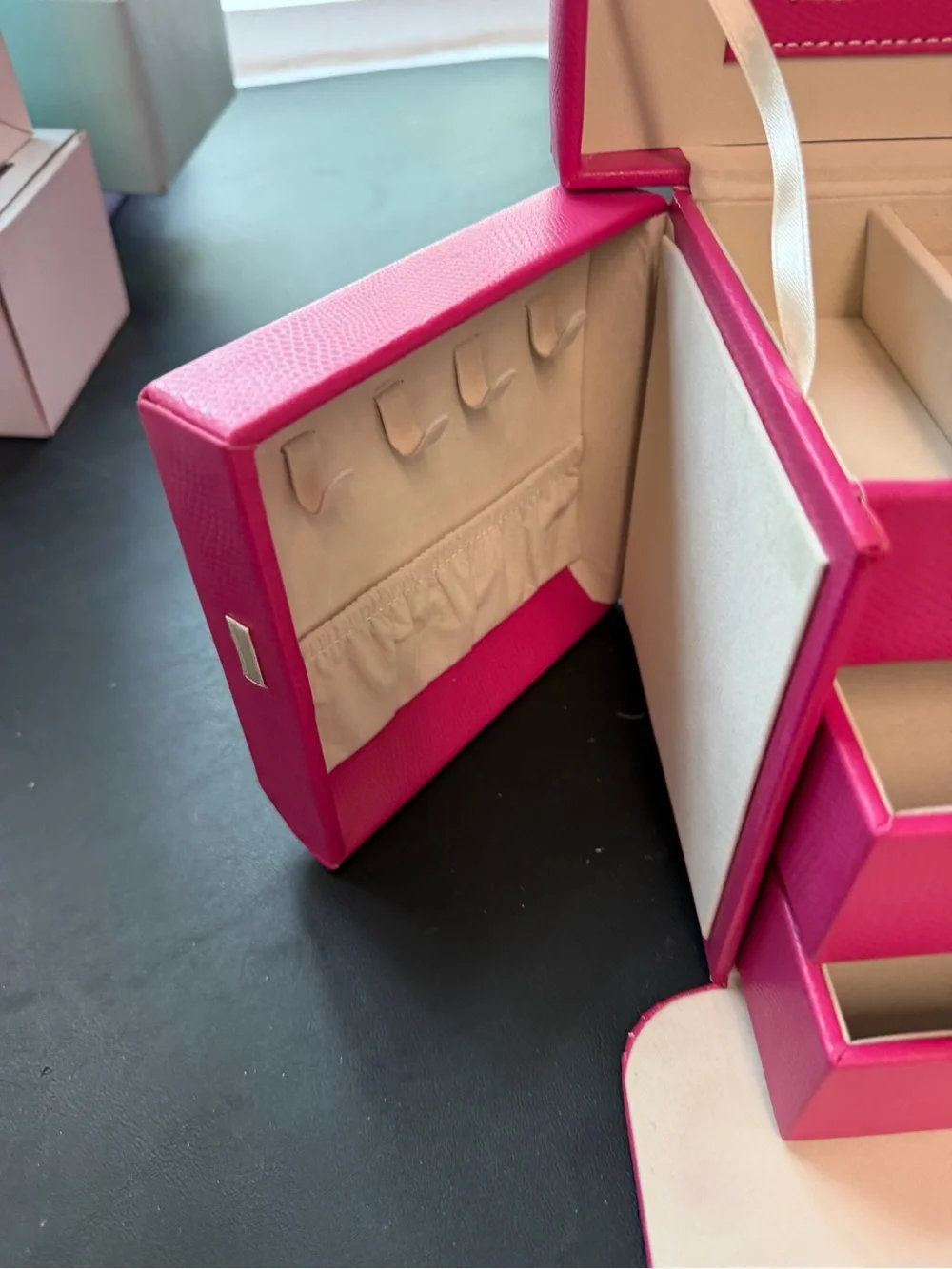 Deluxe Hot Pink Jewelry Organizer Box with Mirror